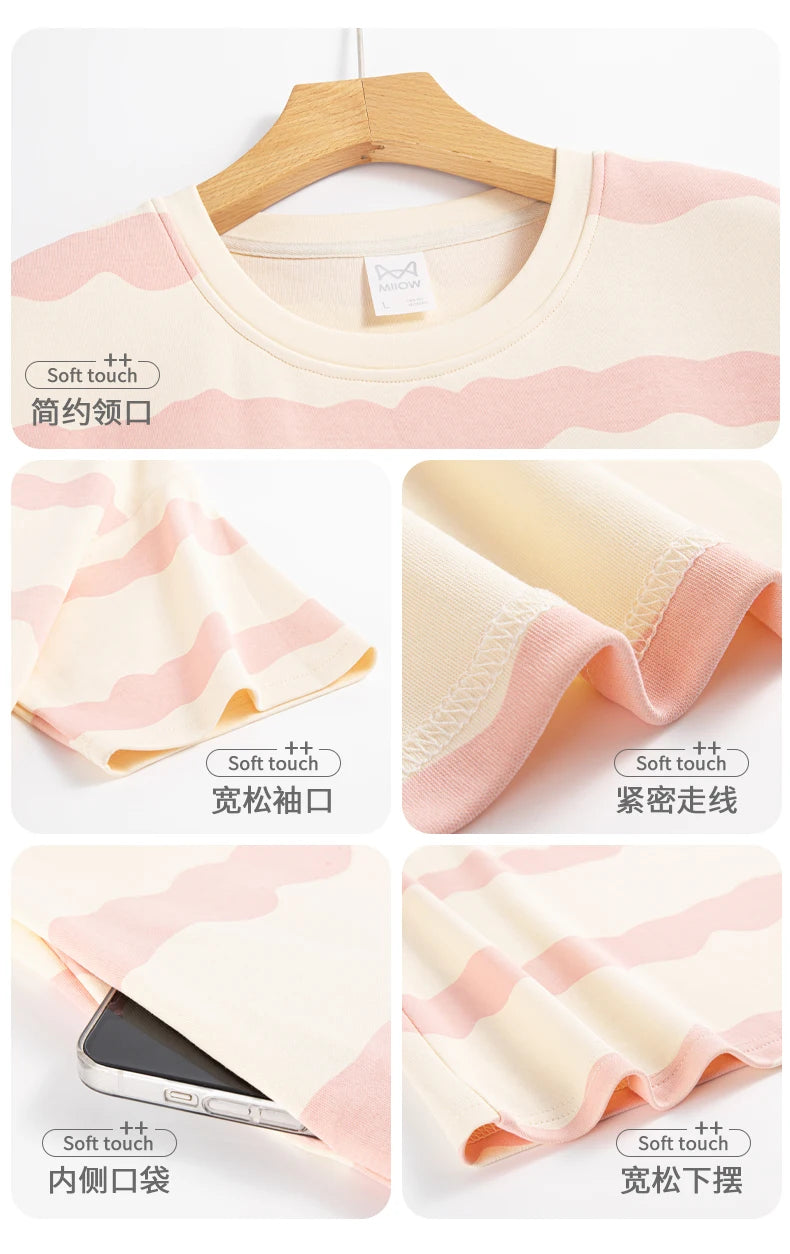 Women’s Cotton Nightgown – Korean Style Cute Print, Summer Short Sleeve Sleepwear Dress