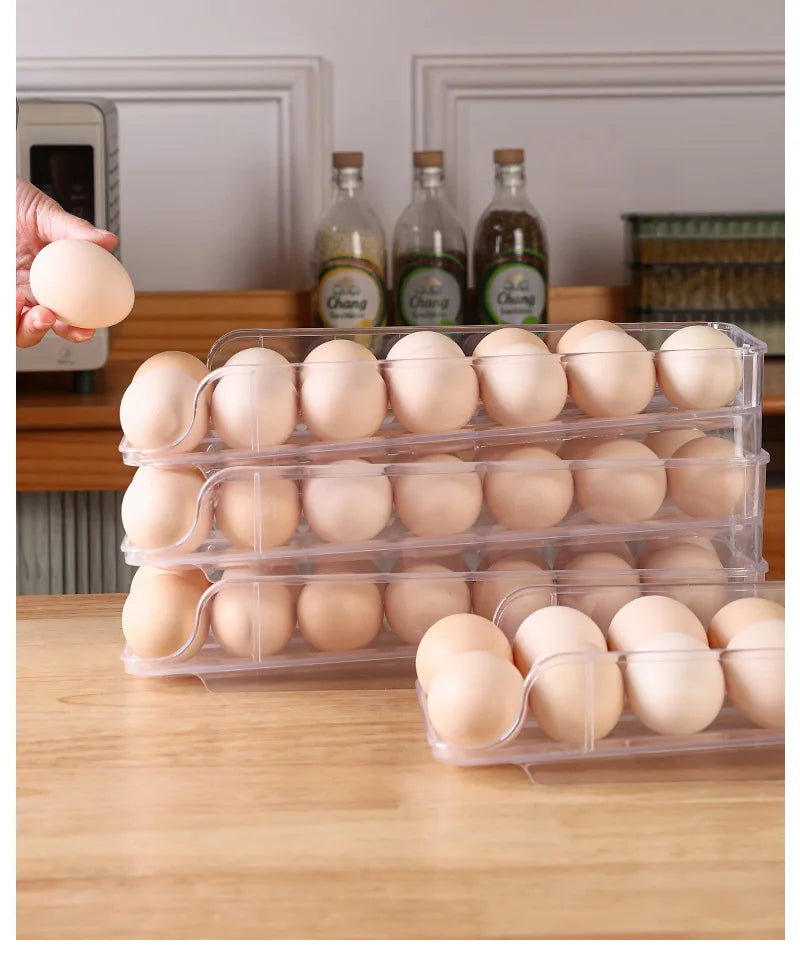 Portable Rolling Egg Storage Box – Kitchen Refrigerator Egg Holder Organizer Food Storage Container