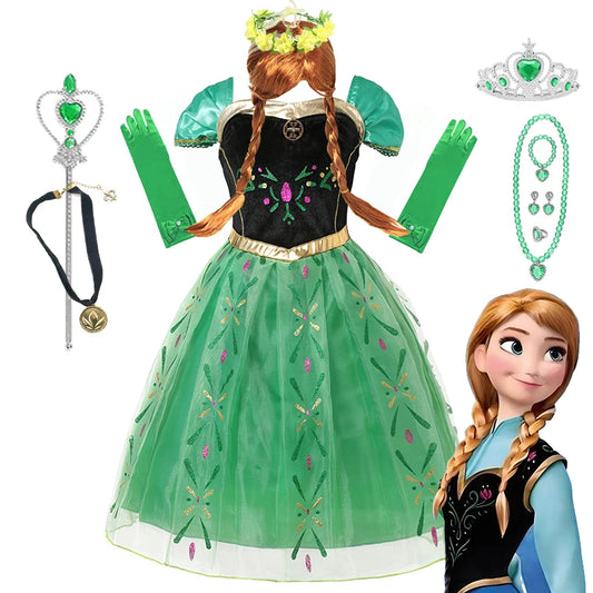 Disney Frozen Anna Dress Children Christmas New Year Princess Dress Girl Fancy Birthday Carnival Party Gown Children Clothes