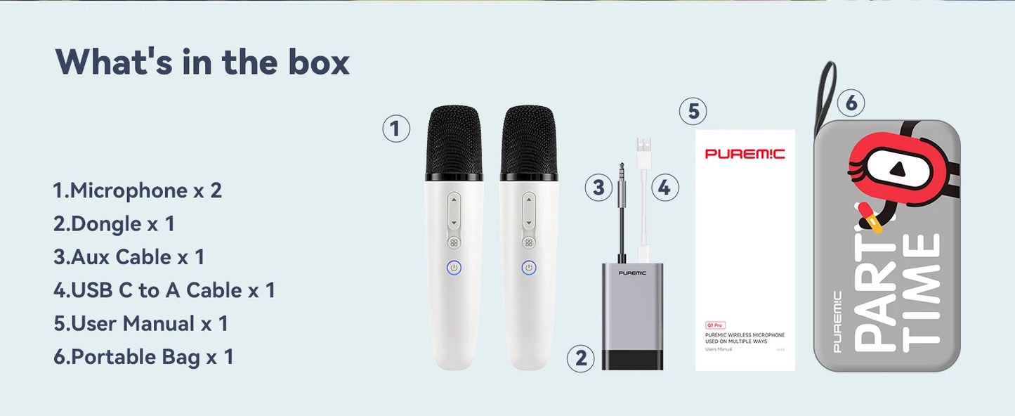 Q1PRO Tesla Karaoke Wireless Microphone with Portable Bag, 8 Sound Effects, Rechargeable Type-C Mic with AUX Receiver