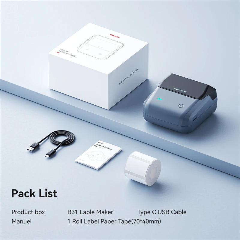 B31 Thermal Label Printer, Bluetooth Wireless Barcode Sticker Maker 20–77mm, High-Speed Inkless Label Printer for Clothing & Jewelry