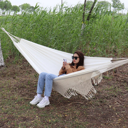 Premium Cotton Canvas Hammock with Woven Tassels for Home, Bedroom, Patio, Porch, Yard, Beach 2 Person Bohemia Style