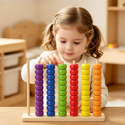 Wooden Colour Sorting Bead Stacking and Counting Game