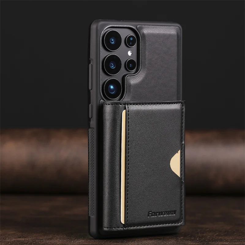Luxury 2-in-1 Magnetic MagSafe Wallet Case for Samsung Galaxy S26 / S25 / S24 / S22 Plus / Note 20 Ultra – PU Leather Card Holder Kickstand Cover