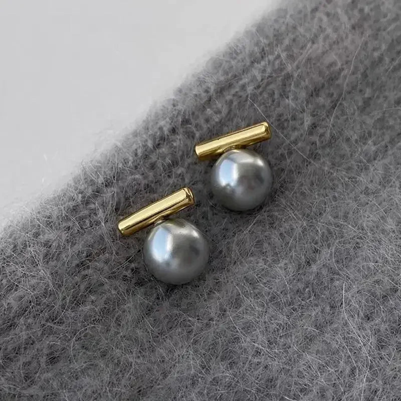 French Minimalist Grey Imitation Pearl Stud Earrings