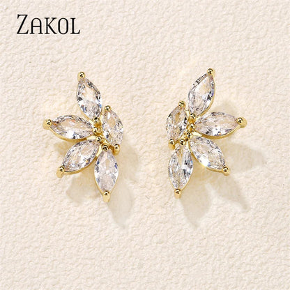 Korean Fashion Marquise Cut Cubic Zircon Stud Earrings