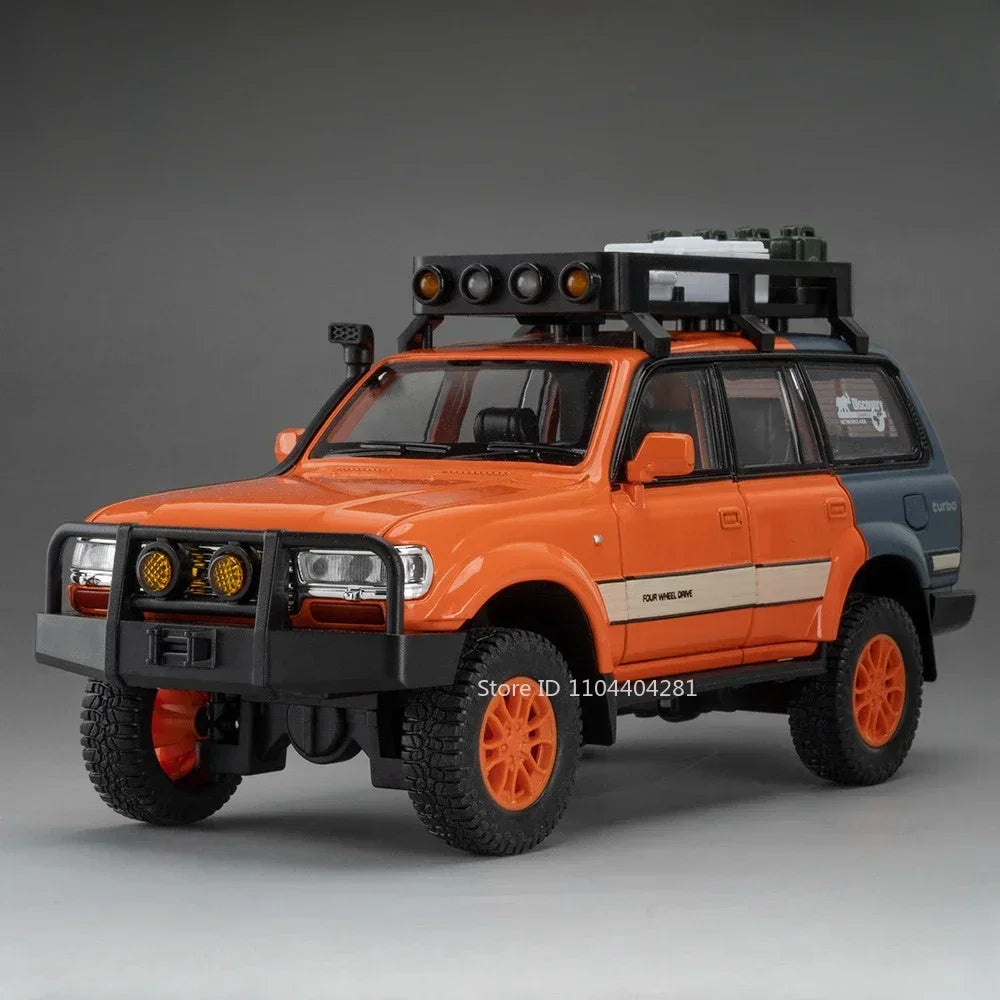 1:24 Land Cruiser FJ LC80 Toy Model Diecast Alloy Car Sound Light Pull Back Doors Opened Miniature Vehice Friend's Birthday Gift