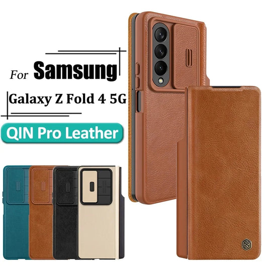 Luxury Flip QIN Pro Leather Case For Samsung Galaxy Z Fold 4 Phone Case Shockproof Camera Slider With Card Holder