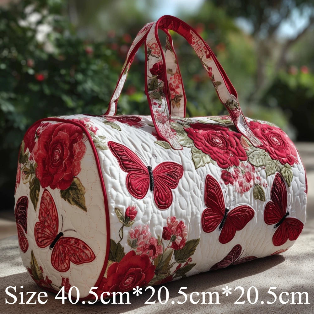 Quilted Travel Bag 3D Butterfly Flowers Print Large Capacity Carry On Duffle Bag for Women Weekend Luggage Overnight Bag