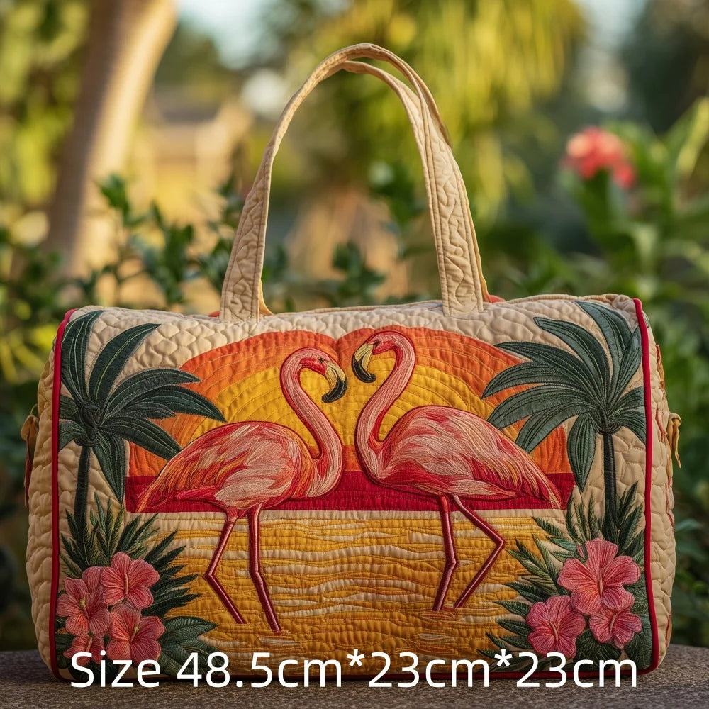 Hot Sale 3D Quilted Flamingo Bag Women Weekender Bag Tropical Palm Leaves Travel Tote Overnight Beach Vacation Carry On Bags