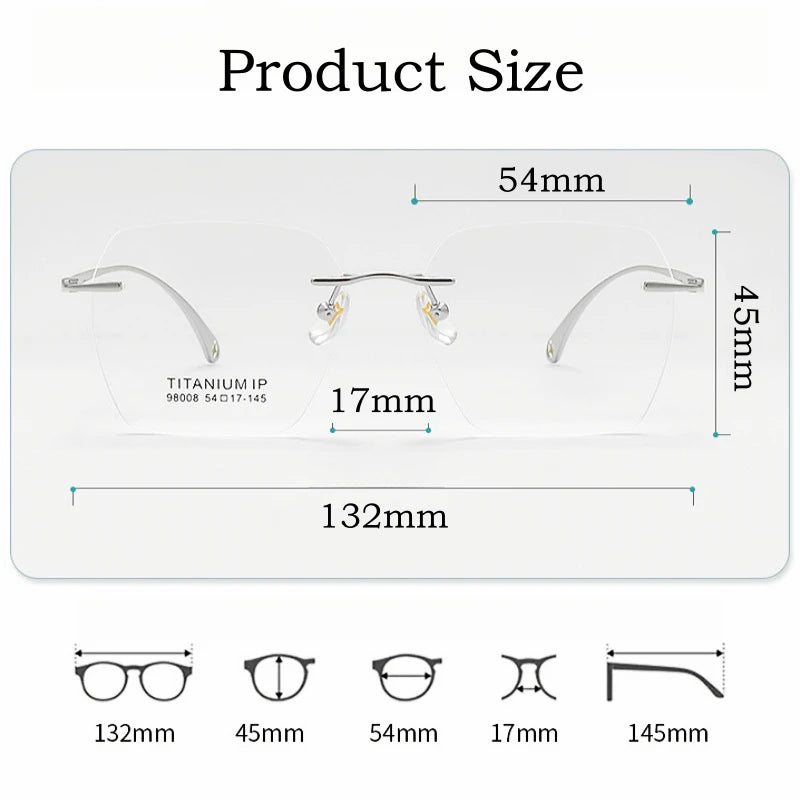 Ultra-light Fashion Polygonal Luxury Myopia Eyewear Men Retro Pure Titanium Optical Prescription Rimless Glasses WomEe