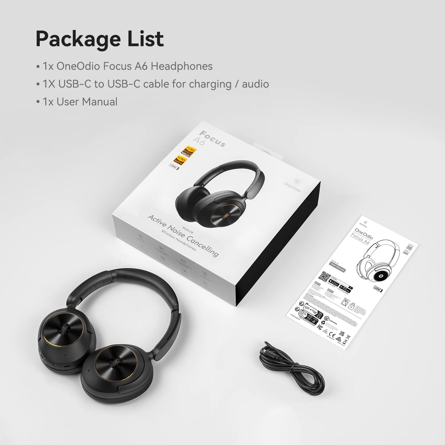 A6 ANC Wireless Bluetooth 6.0 Headphones -48dB Hybrid Active Noise Cancelling Over Ear Headset With Mic Hi-Res LDAC APP