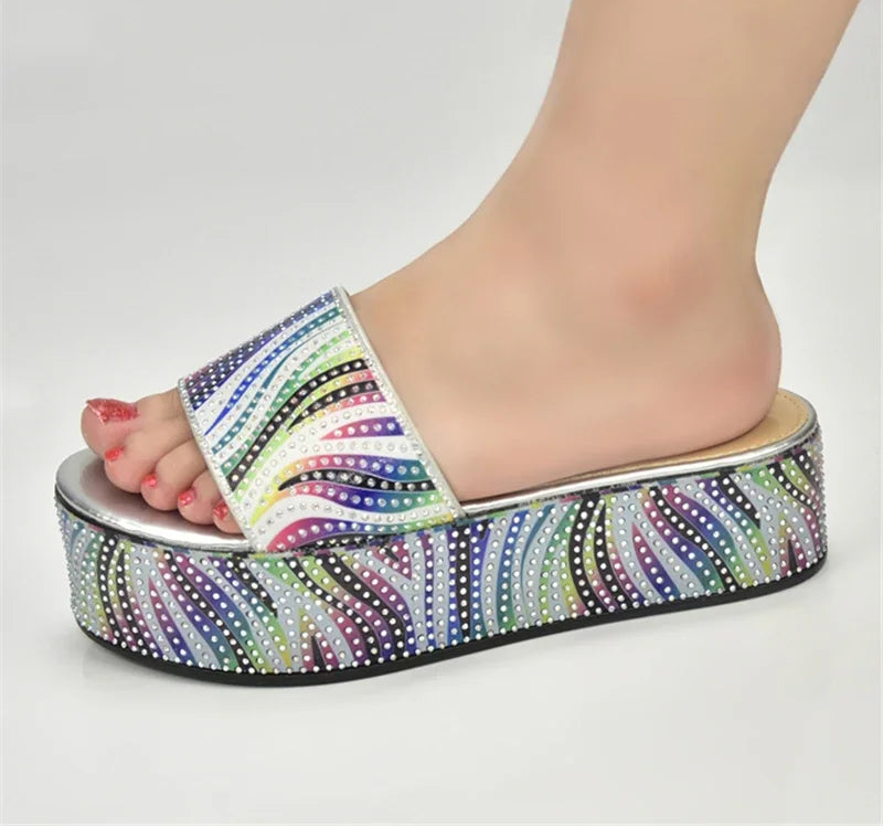 Summer Women's Mid Heels Slippers Nigerian Women Sandal High Quality Hot Selling Italian Style Slingbacks African Women Slippers