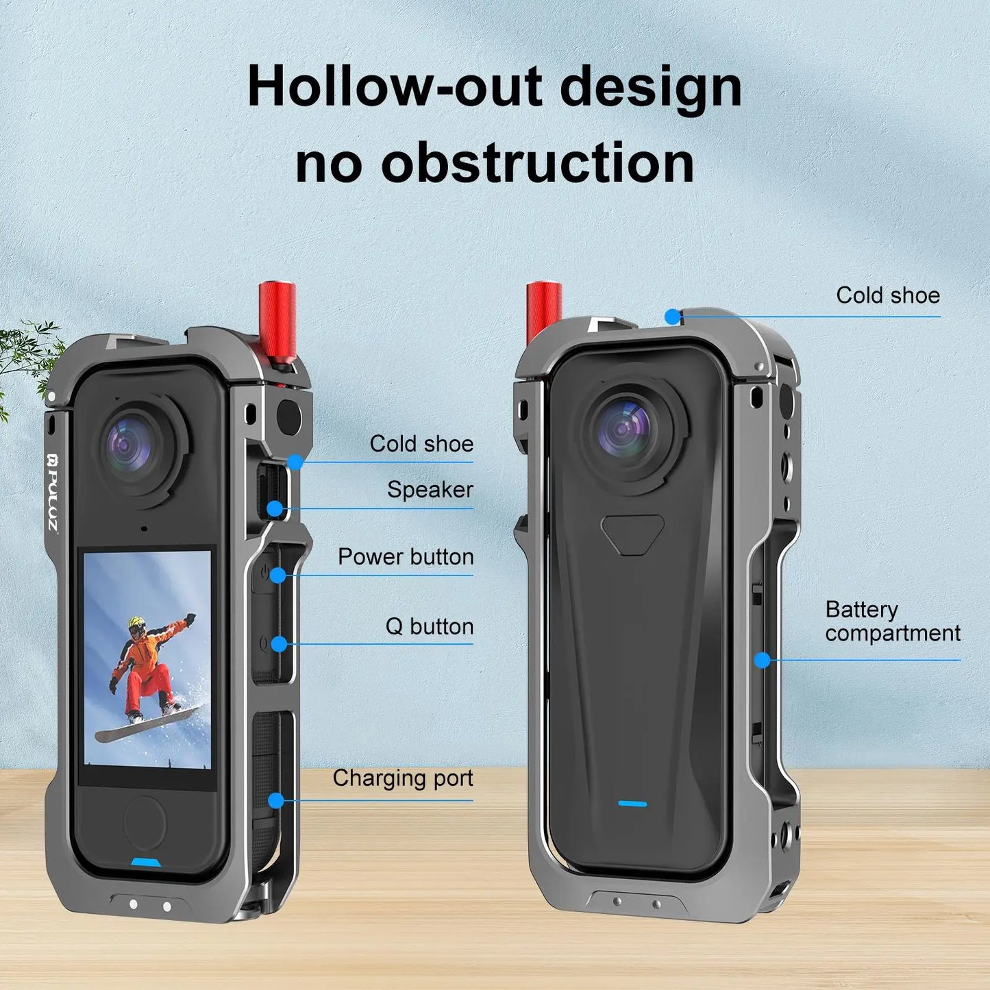 Metal Camera Cage with Dual Cold Shoe Mounts for Insta360 X4 Air