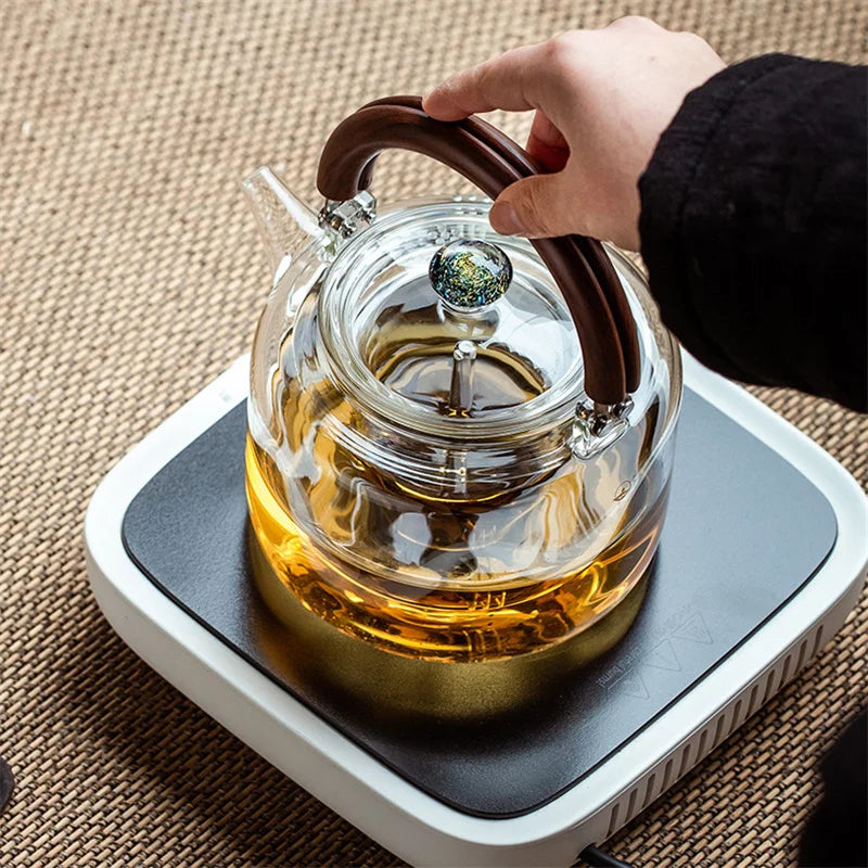 1100ml Magnetic Handle Glass Teapot with Tea Strainer Infuser Heat Resistant Borosilicate Tea Kettle