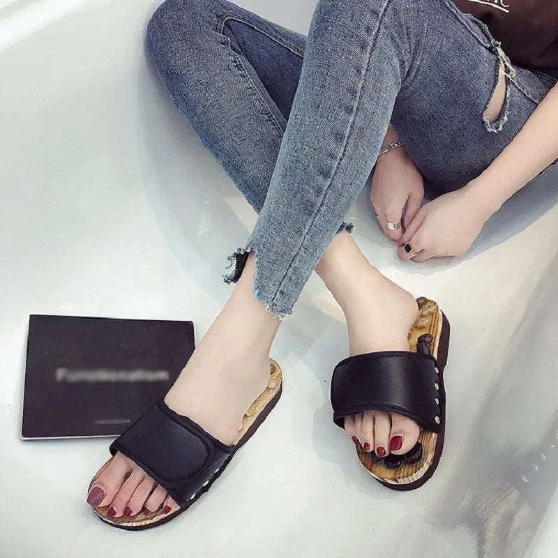 Massage Stone Shoes Acupressure Massage Slippers with Natural Stone Therapeutic Reflexology Sandals for Foot Acupoint Massage