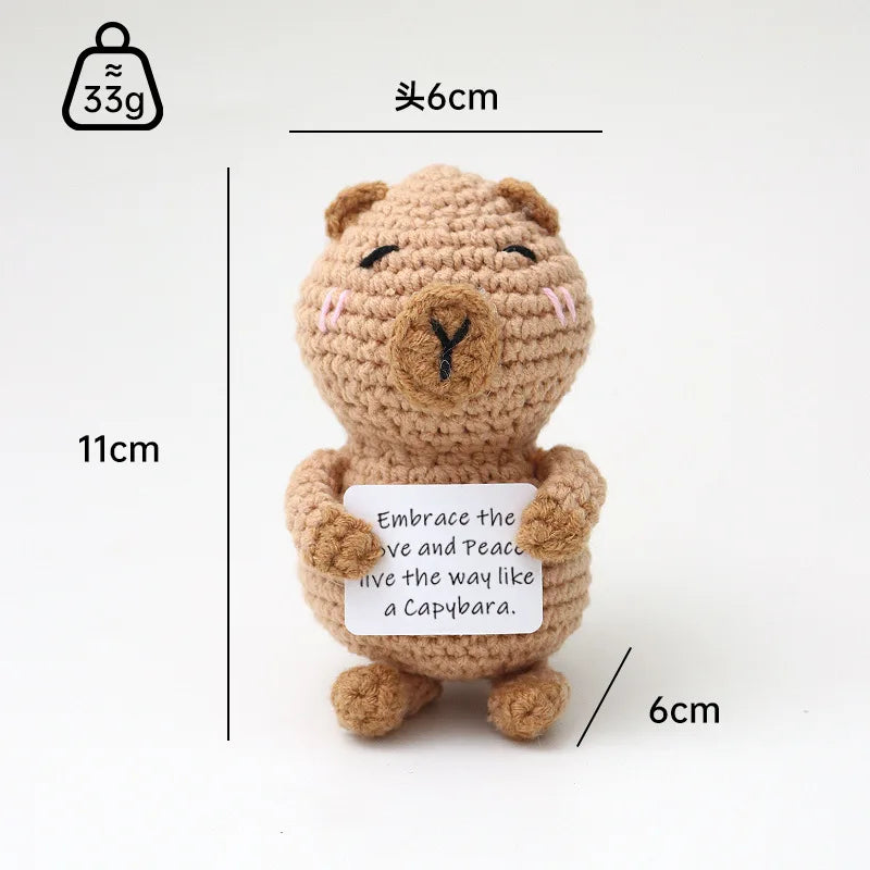 3 Pcs Positive Crochet Hedgehog Doll with Affirmation Card Home Room Decoration Funny Handmade Plush Doll Ornaments Christmas Gifts