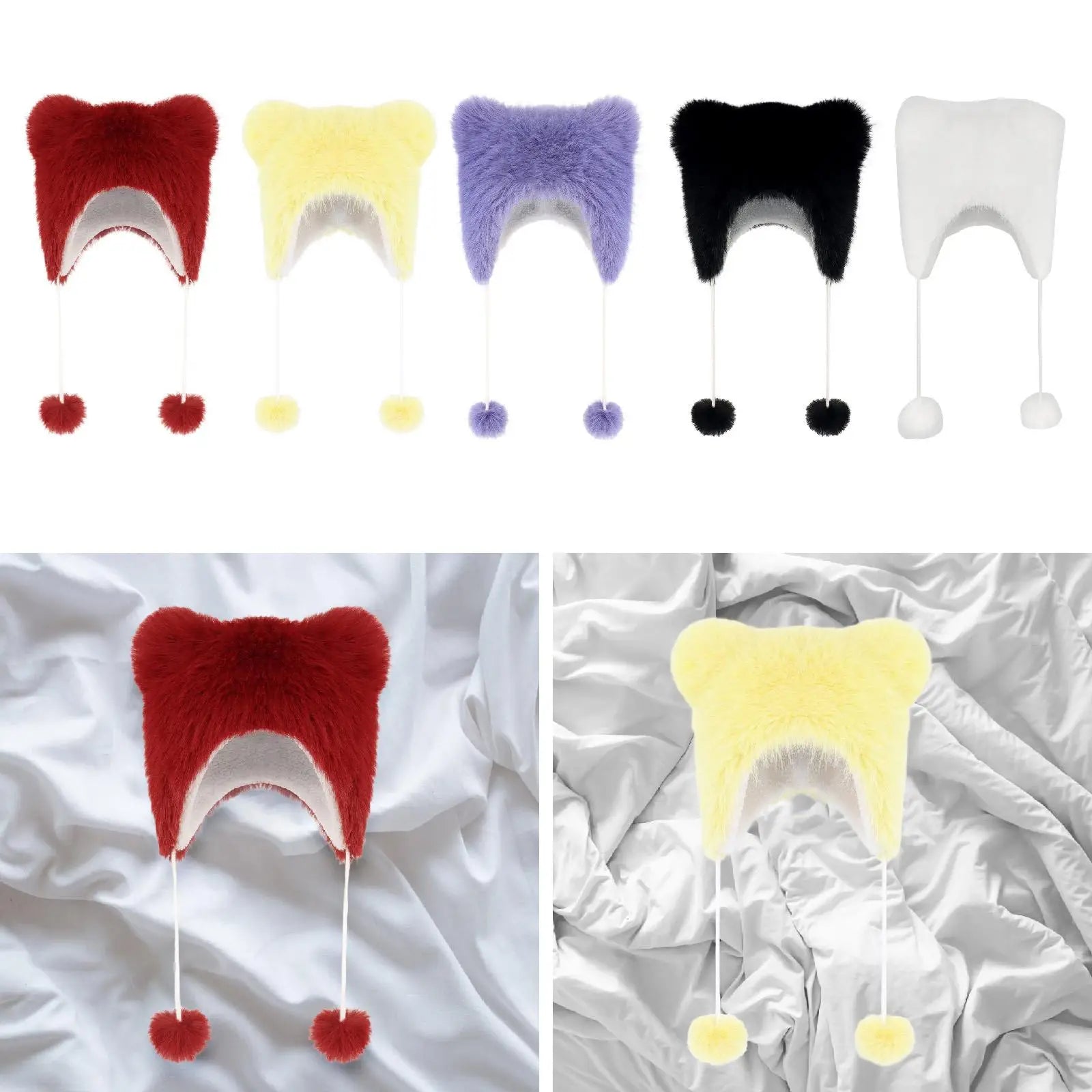Women Bear Ears Trapper Hat Soft Winter Warm Hat for Holidays Biking Skating