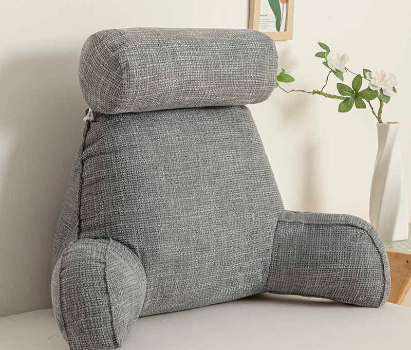 Reading Study Pillow,Bed Wedge with Arms and Pockets Bolster Back Support, Lumbar for Sofa,Office Chair Decorative Pillow