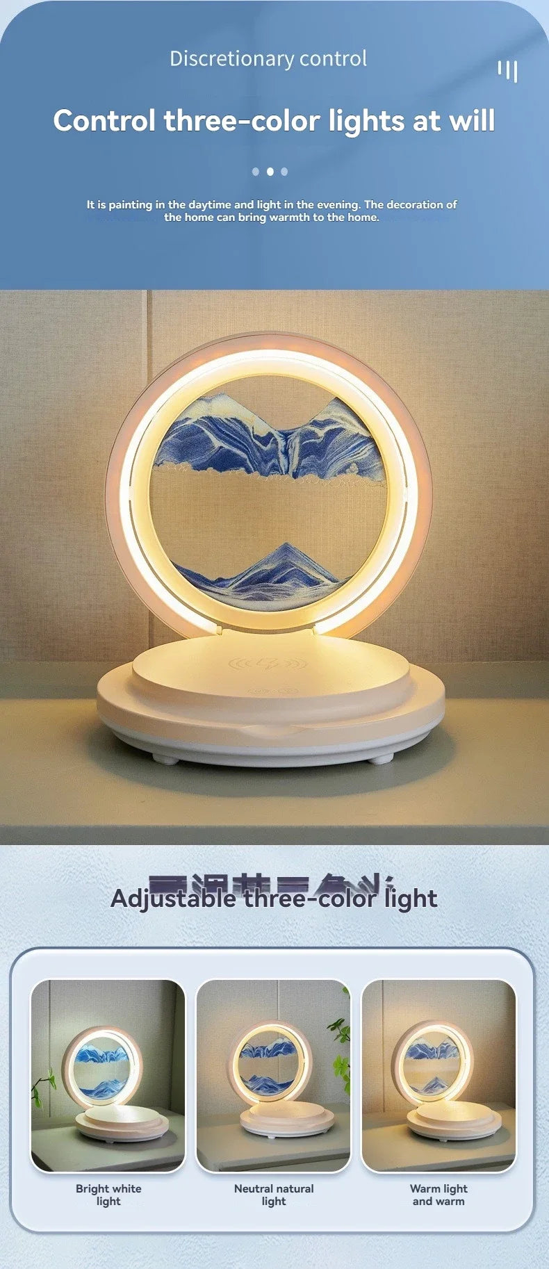 three in one folding sand painting bedside table lamp multifunctional wireles charging Bluetooth sound system music