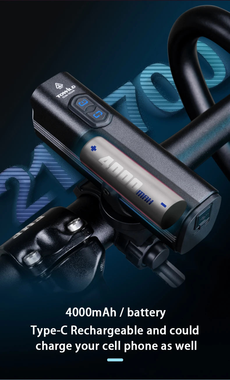 DLite 1200 Flood/Focus Beam Smart Remote Control 4000mAh battery Type-C rechargeable Road MTB Bike Light