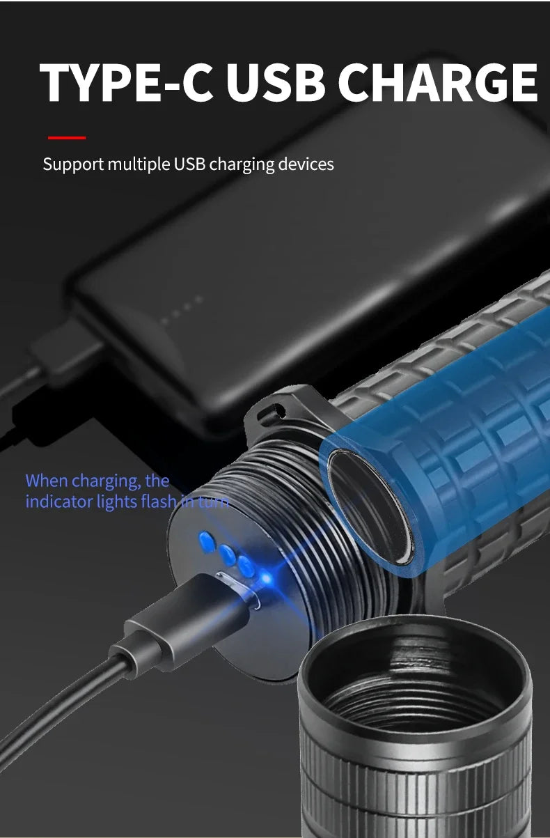 Rechargeable Diving Flashlight IPX8 Waterproof Underwater LED Torch Strong Light Dive Lamp