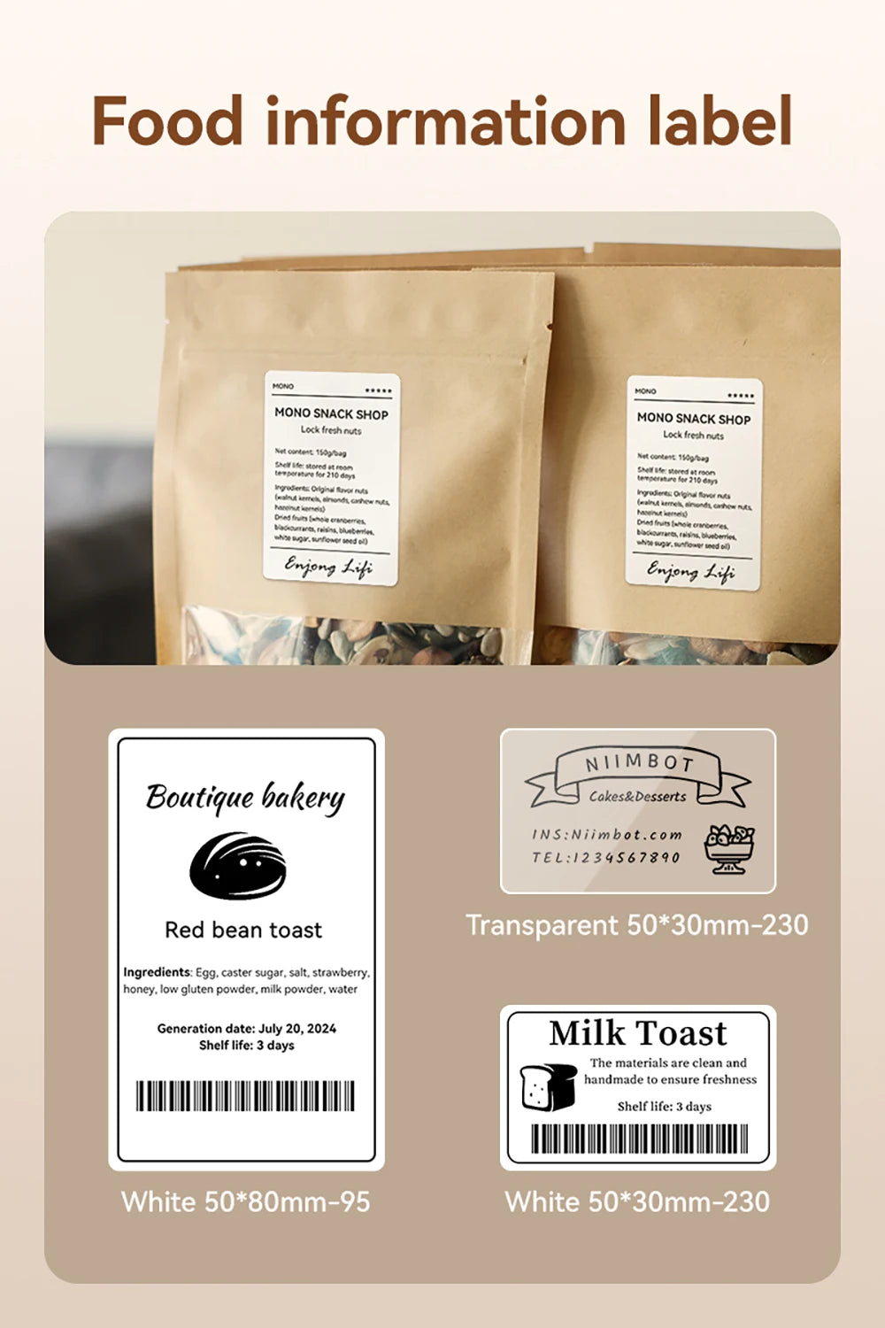 B1 Thermal Label Printer, Bluetooth Portable Sticker Maker 20–50mm, Inkless Barcode Price Tag Label Machine for Business & Food
