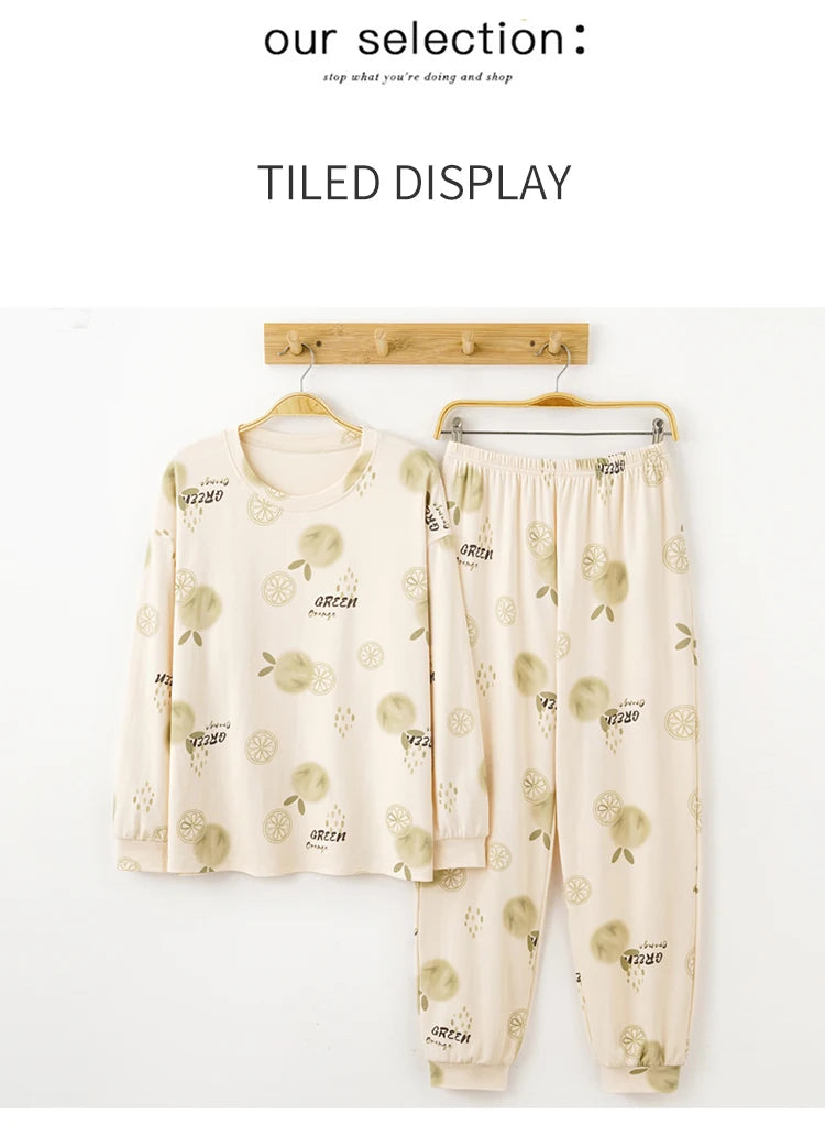 Women’s Cute Lazy Style Cotton Pajama Set – Soft, Loose Long Sleeves & Pants