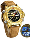 Men Casual Sports Chronograph Alarm Quartz Wrist Watch Leather Waterproof Clock