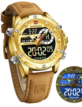 Men Casual Sports Chronograph Alarm Quartz Wrist Watch Leather Waterproof Clock