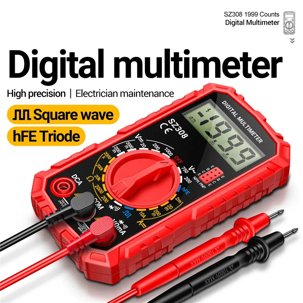 Square Wave Digital Multimeter 1999 Counts HFE Triode Buzzer Tester AC/DC Voltage 10A Current Multimeters Meter Tool