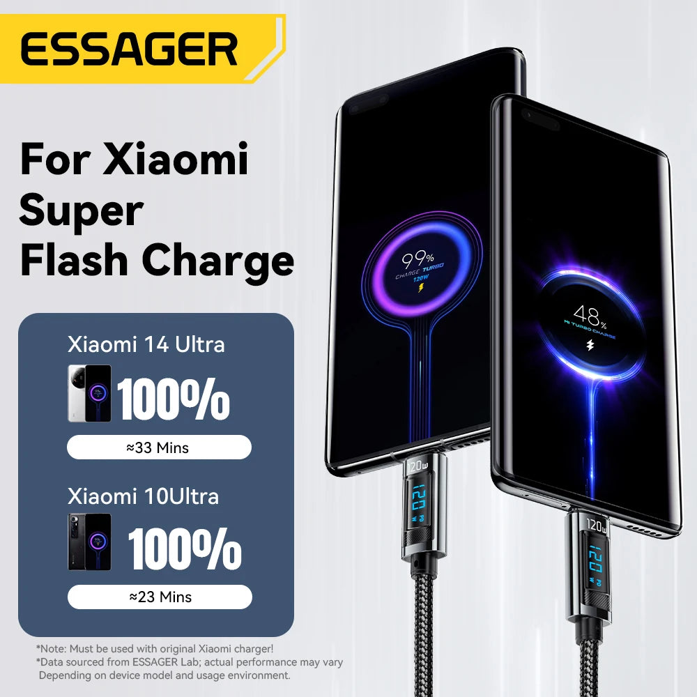 120W USB Type-C to Type-C Fast Charging Cable with LED Display