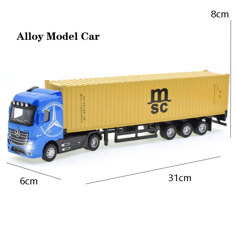 1:50 Diecast Alloy Truck Head Model Toy Container Truck Pull Back With Light Engineering Transport Vehicle Boy