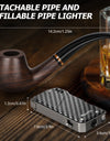 Handmade Wood Pipe and Cigar Lighter Set Cigar Accessories Soft Flame Refillable Butane Lighter 3 Foldable Cleaners Tools
