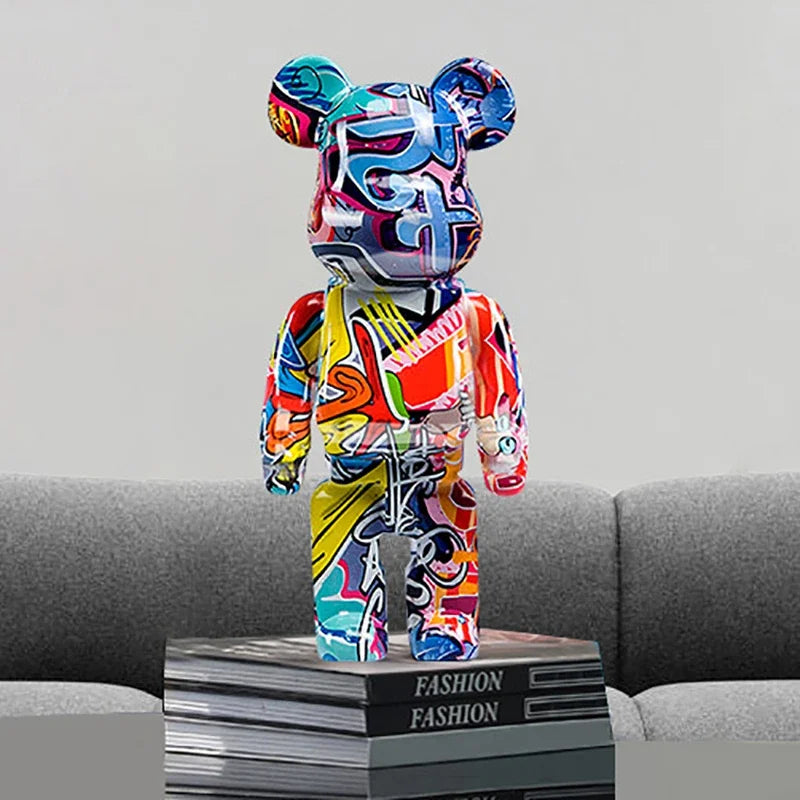 27cm Graffiti Bear Figurine Home Decoration Animal Statue Storage Money Jar Modern Room Sculpture Table Decor  Statues