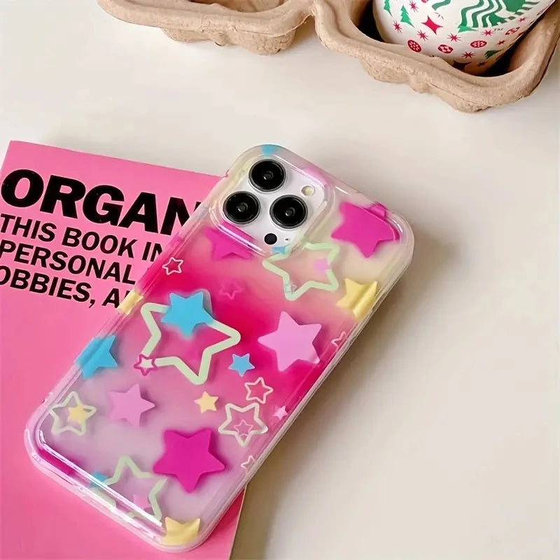Colorful Star Clear Soft Phone Case For iPhone 17 14 15 16 Pro Max Air 16E Anti-Fall Protection Cover