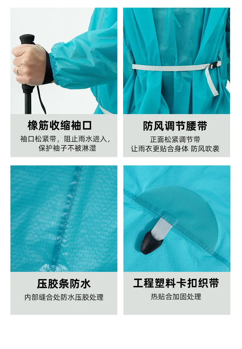 Ultralight Waterproof Nylon Rain Poncho for Hiking Cycling and Camping