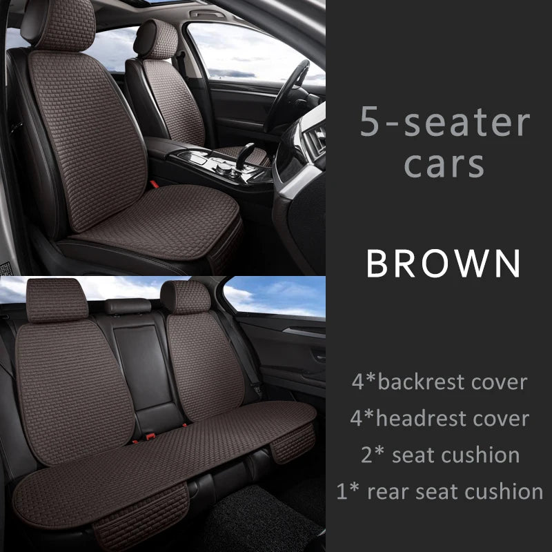 Karcle Car Seat Cover Full Set Front Rear Linen Car Cushion Breathable Universal Seat Pad Auto Protector Mat Interior Accessory