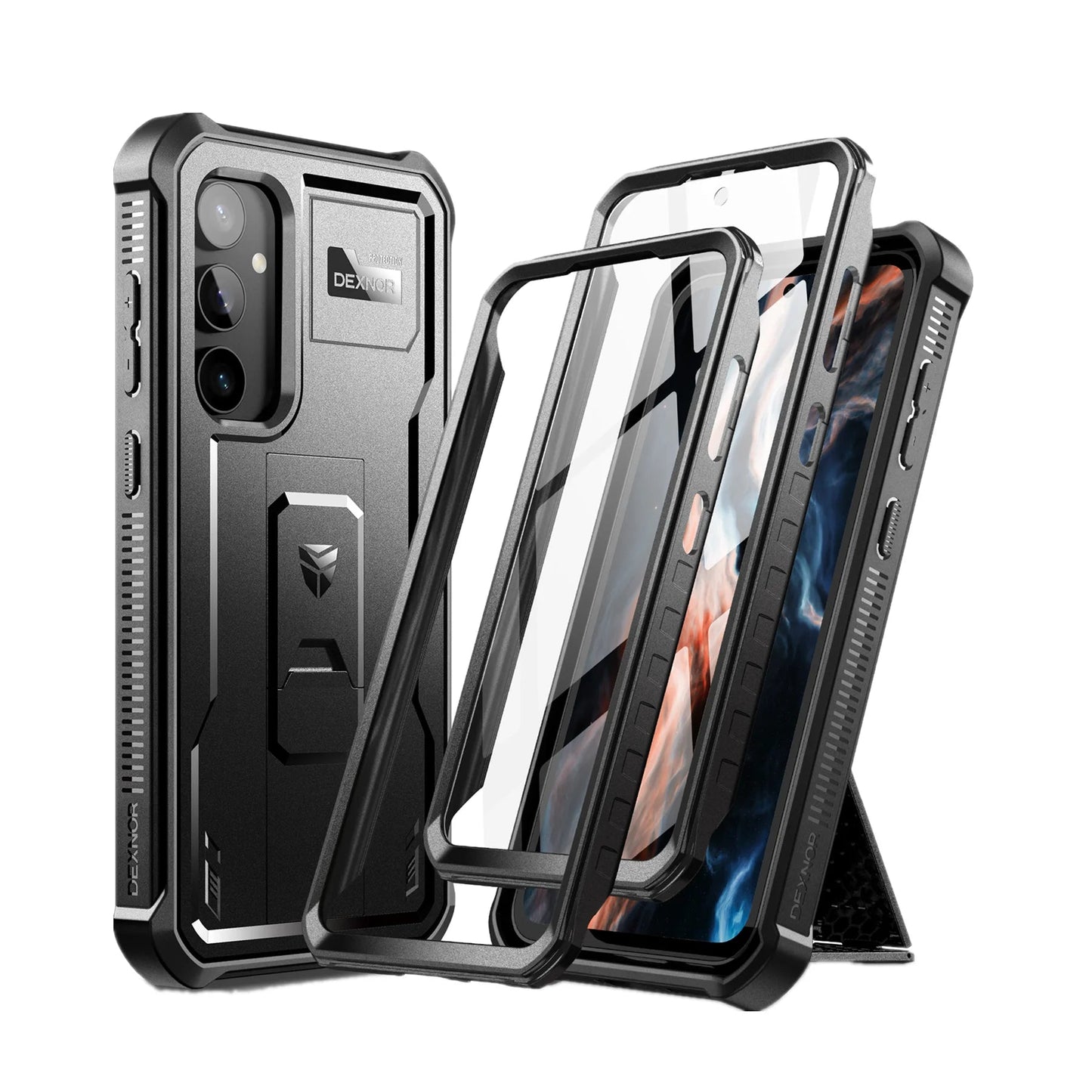 For Samsung Galaxy S23 FE 360 Full Body Bumper Military Grade Armor Shockproof Shell Case Bracket with Built in Screen Protector