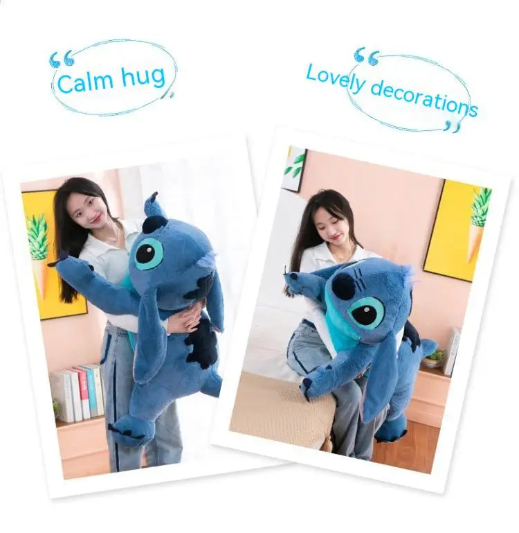 Giant 100cm Disney Stitch Plush Stuffed Doll Blue Kawaii Cartoon Animal Sofa Sleeping Soft Pillow Toys  Girls Birthday Gift