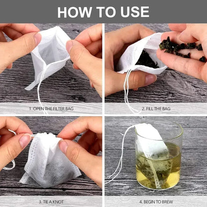 Disposable Tea Filter Bags Non-woven Fabric Tea Bag with Drawstring Kitchen Filter Paper for Coffee Herb Loose Tea Wholesale