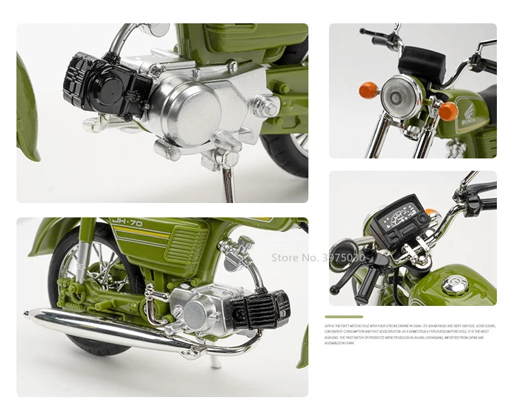 1/10 Scale Honda JiaLing JH-70 Alloy Classic Motorcycle Toys Diecast Simulation Metal Motorcycle Sound and Light Model