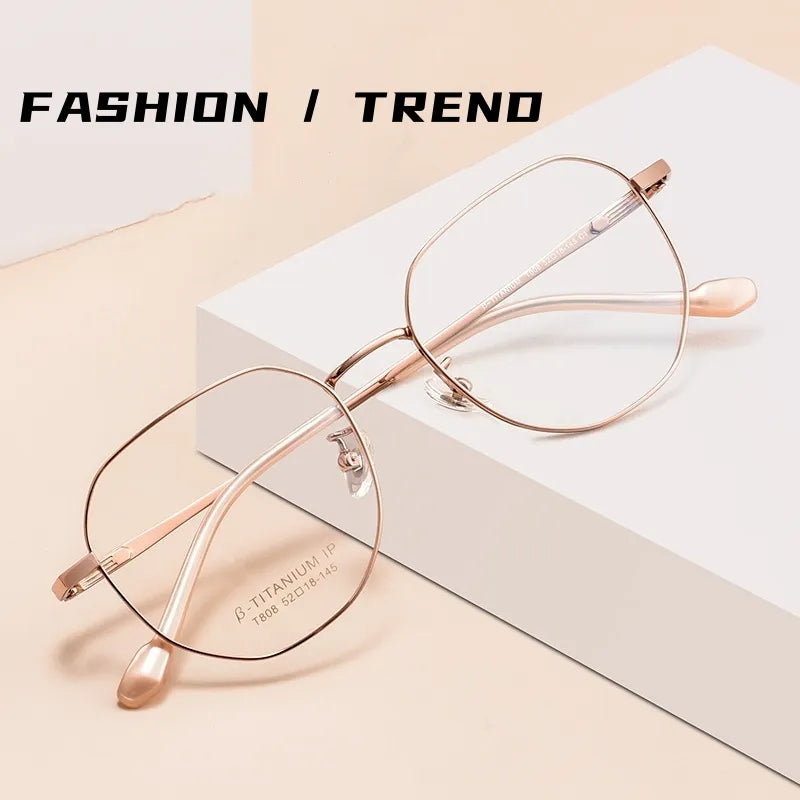 Ultra-light Polygonal Decorative Eyeweae Men Retro Fashion Pure Titanium Optical Prescription Glasses Frame Women T808