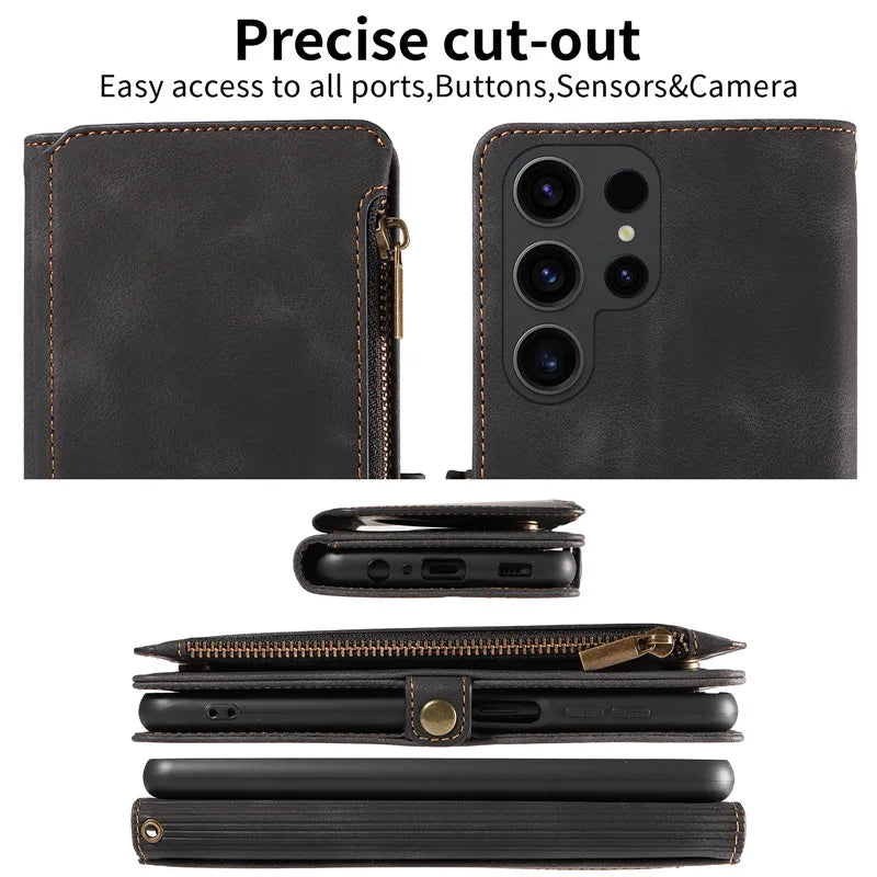 Luxury Leather Flip Wallet Case with Lanyard for Samsung Galaxy S26 / S25 / S24 / S23 Ultra & Plus – Magnetic Full Coverage Phone Bag Cover