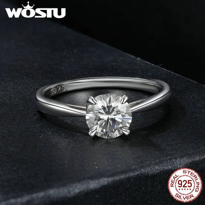 1.0CT Moissanite 925 Sterling Silver Platinum Plated Wedding Ring for Women Classical D Color Lab Diamond Engagement Rings