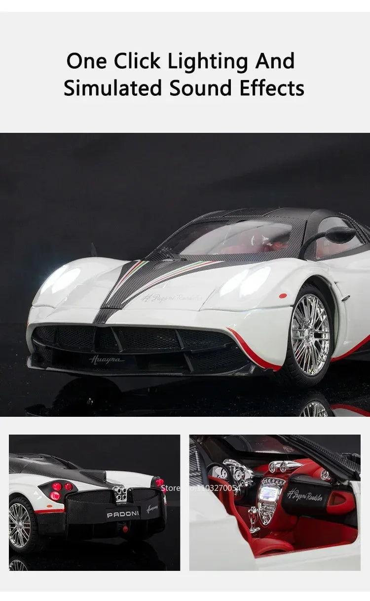 1:18 918 Spyder Martini Pagani Huayra Diecast Alloy Model Toys Car Doors Opened with Sound Light Miniature Vehice Adult Boy Gift