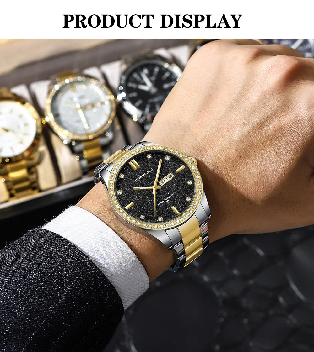 Men Watch Moissanite Diamond Luxury Brand Golden Dial Watches with Stainless Steel Band with Luminous Relogio Masculino