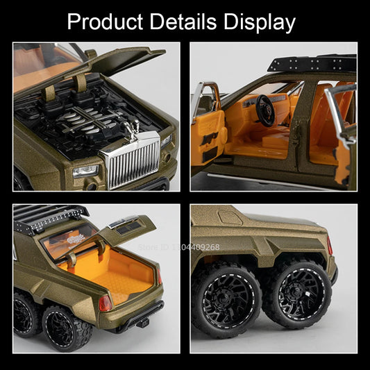 1:32 Scale Rolls-Royce Phantom 6x6 Wraith Car Model Toy Diecast Metal Alloy Off-Road Vehicle Models Sound Light Gifts