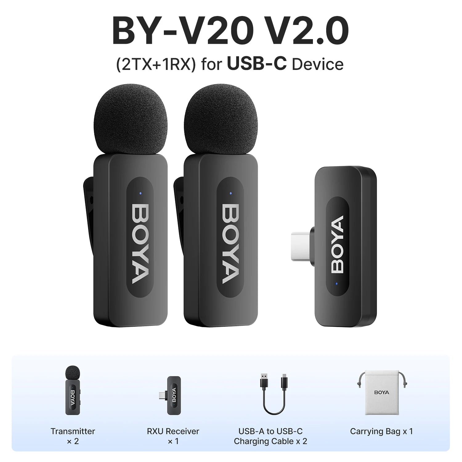BY-V2-P Wireless Lavalier Microphone Portable Audio Video Recording Mini Mic for iPhone Android Vlog Gaming Phone Mic