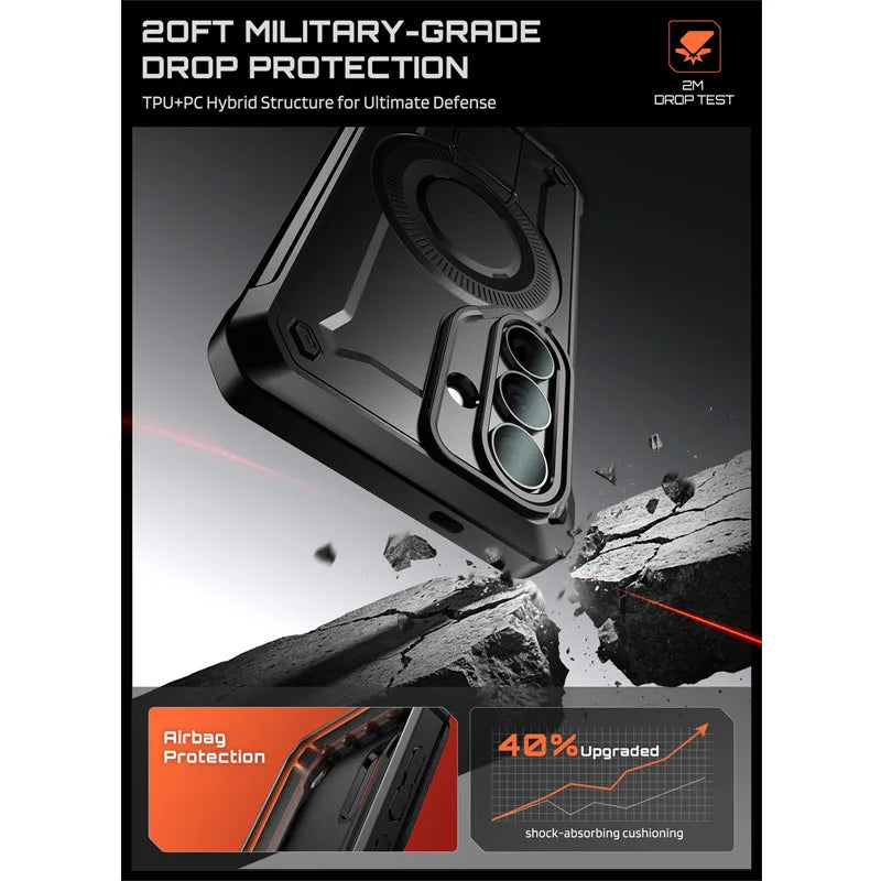Rugged Magnetic Phone Case with Kickstand Screen Protector and Belt Clip for Samsung Galaxy S26